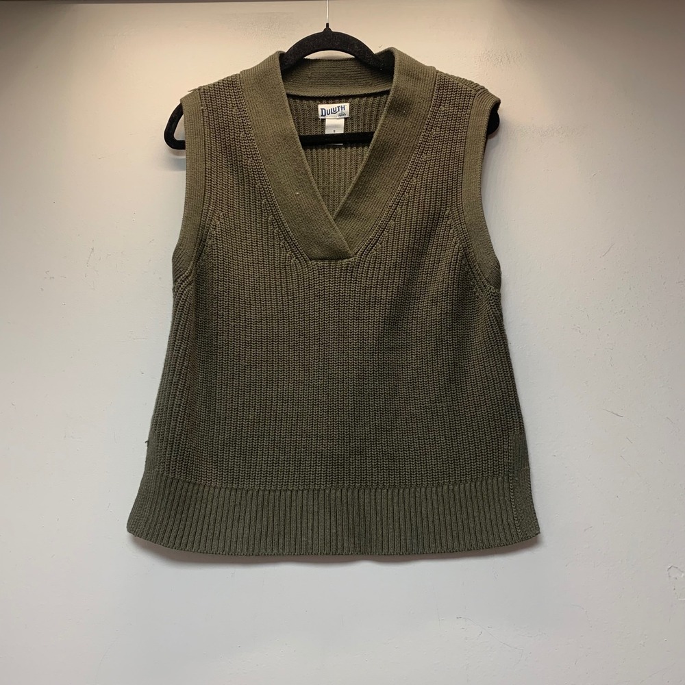 Duluth Trading Co Sweater Vest Women S Olive Green Excellent V-Neck Knit 15640